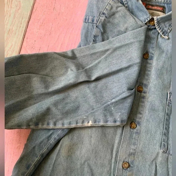 Dickies long sleeve snap button down cotton denim work shirt - Picture 4 of 10